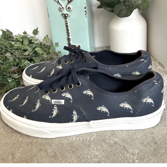 Vans Other - Vans Authentic Outdoor Navy Blue Fish Print Novelty Sneakers. Size 10.5